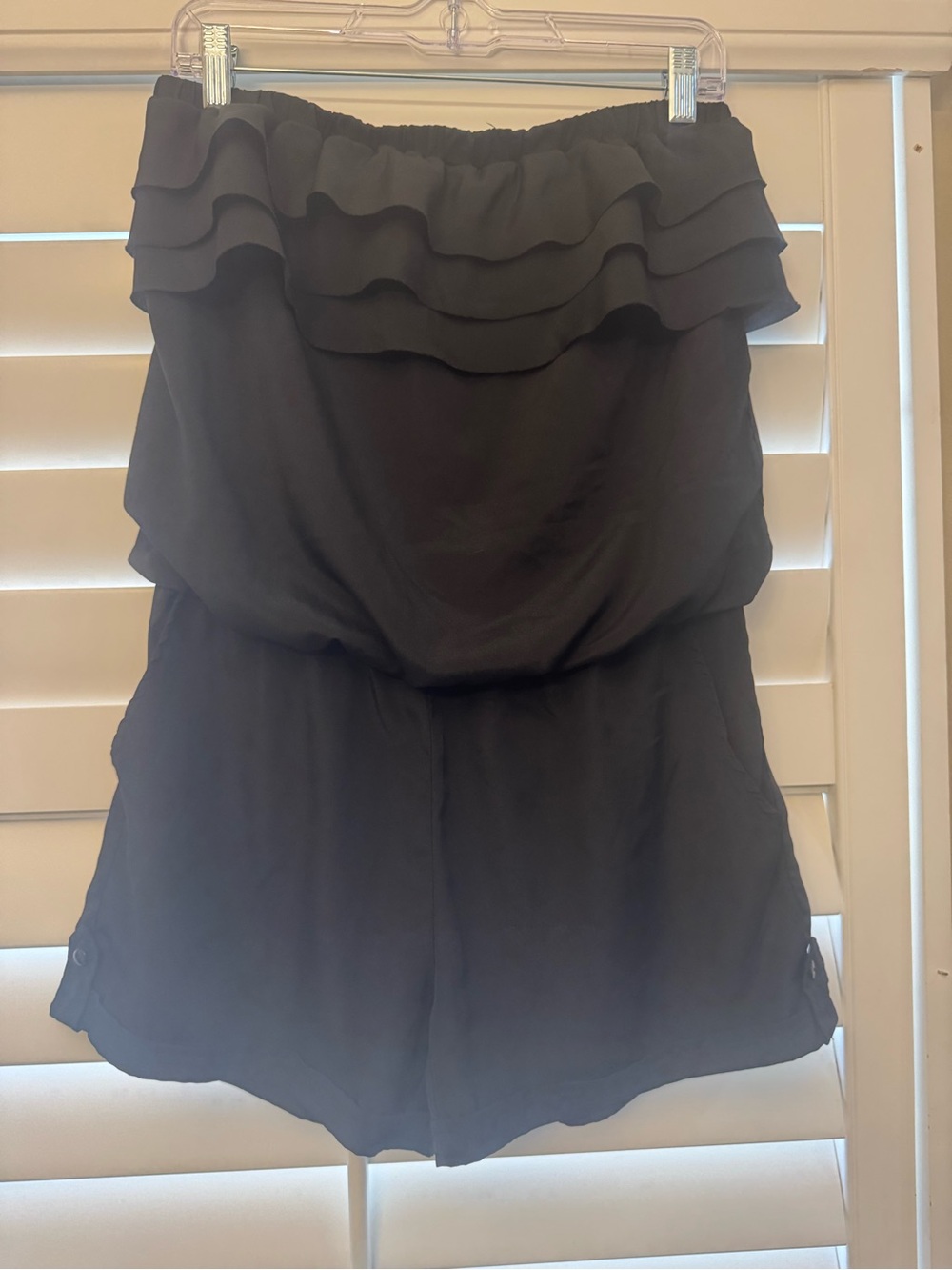 Vintage Arden B Black Strapless Ruffle Romper Size Medium